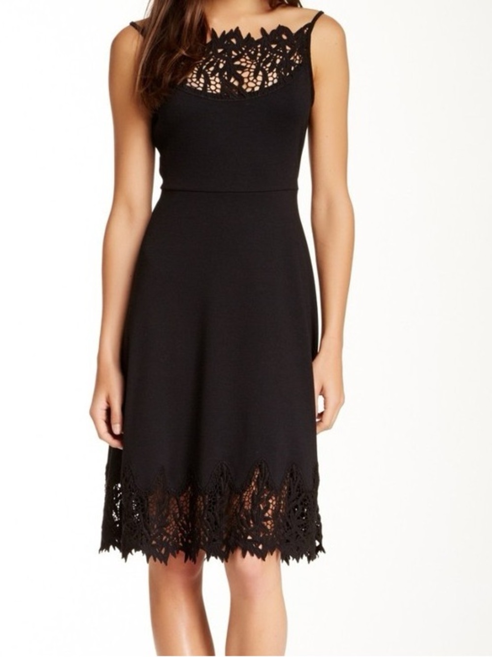 Free People Forget Me Not Dress Black Lace Trim Crochet Sleeveless Midi Dress